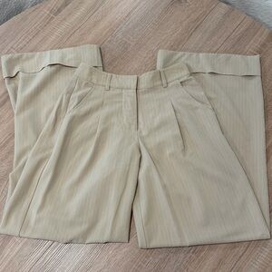 Princess Polly Women’s Wide-Leg Pleated Dress Pants in Light Beige Pinstripe